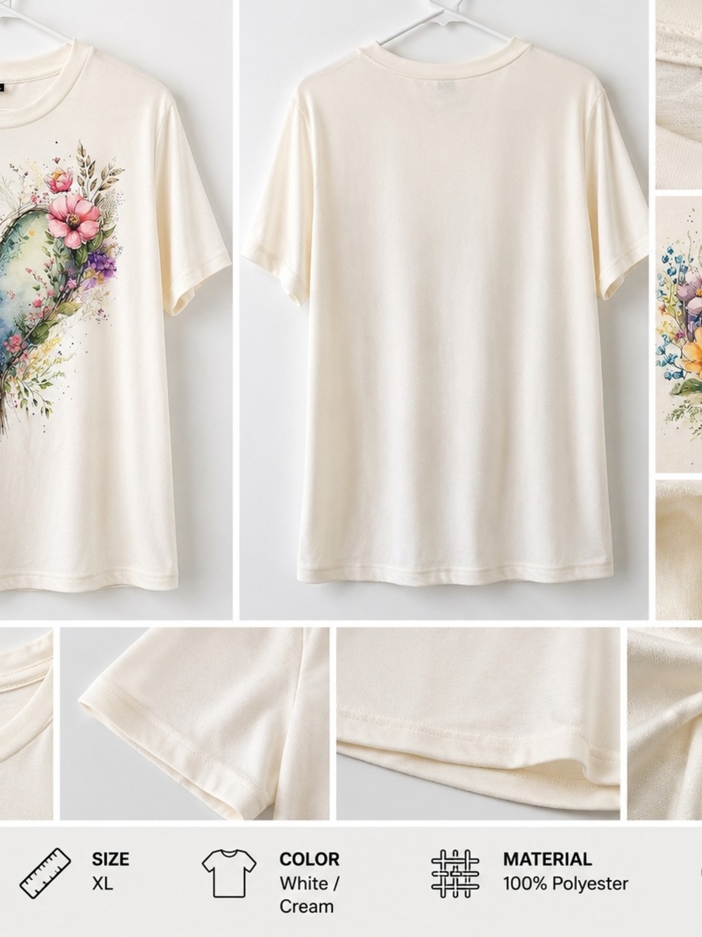 Women's Floral Heart Graphic Short Sleeve T-Shirt XL White